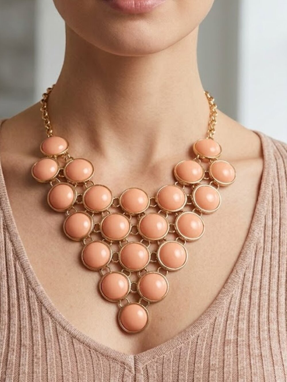 Gold-Tone Coral Bubble Bib Necklace - Women Jewelry - Picture 3 of 5
